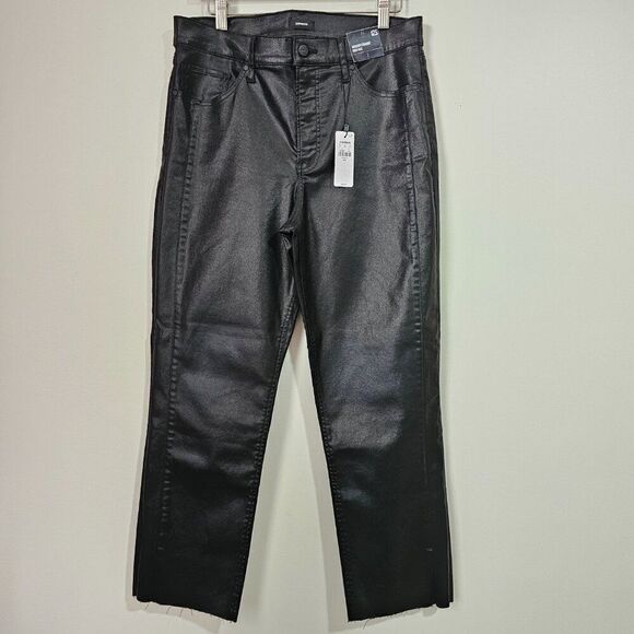 Express Pants - NWT EXPRESS BLACK MODERN STRAIGHT HIGH RISE LEATHER LOOK PANTS SIZE 12 SHORT